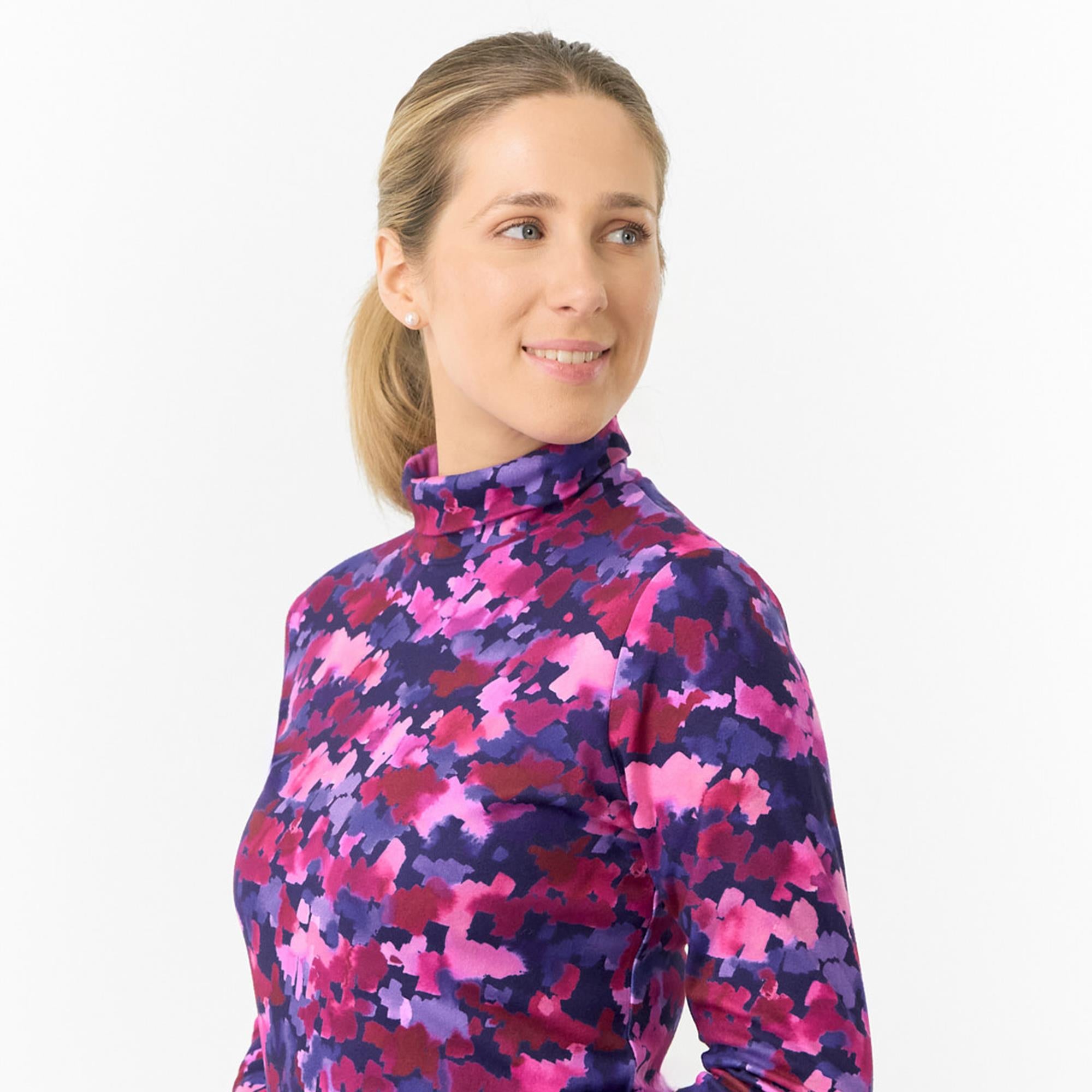 Pure Golf Amy Printed Ladies Roll Neck Base Layer Autumn Aquarelle